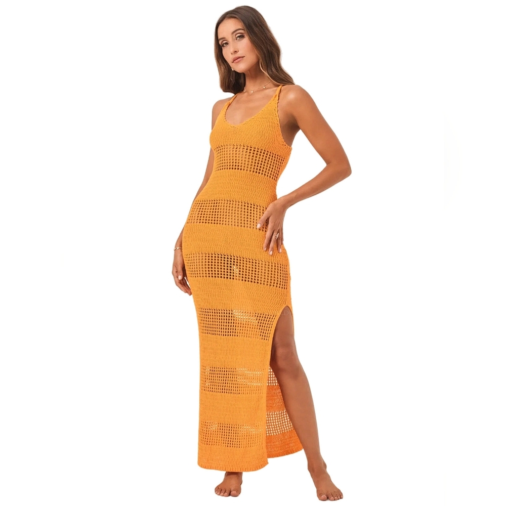 L*Space Kalea Swim Coverup Midi Dress Crochet Tamarind Orange